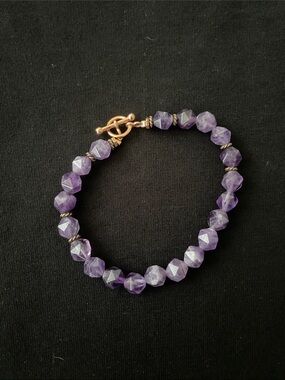 🌻 2 for $15 Amethyst Faceted Bead Bracelet with Gold Toggle Clasp